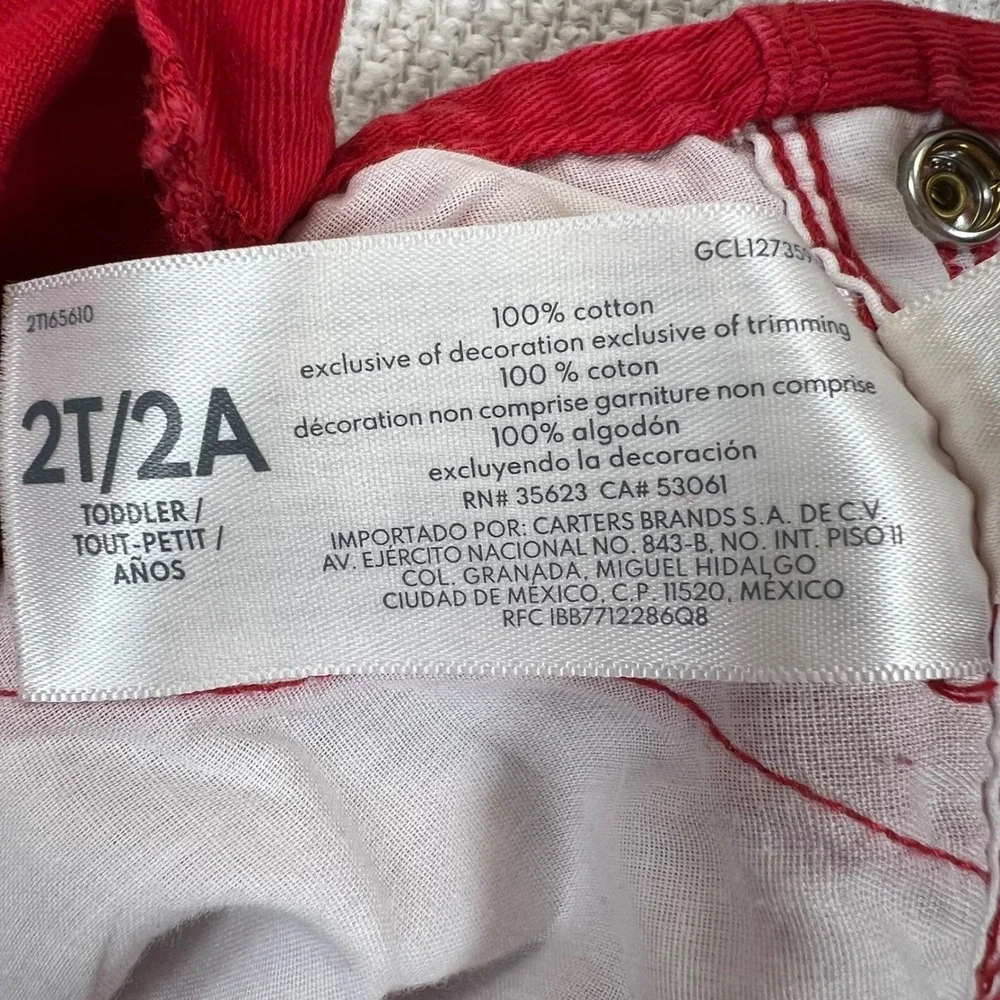 OshKosh B'gosh Shortalls Toddler 2T Red Eyelet Lace Trim Vestbak Cotton Bibs